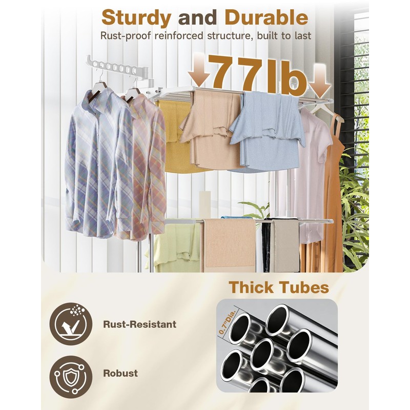 Bigzzia 4 Tier Folding Drying Rack Clothing Clothes Horses Rack
