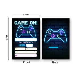 LoaHak Video Game Party Invitation, Video Game Birthday Invitation Digital, Blue Glow Neon Party Invite. (058) (048)