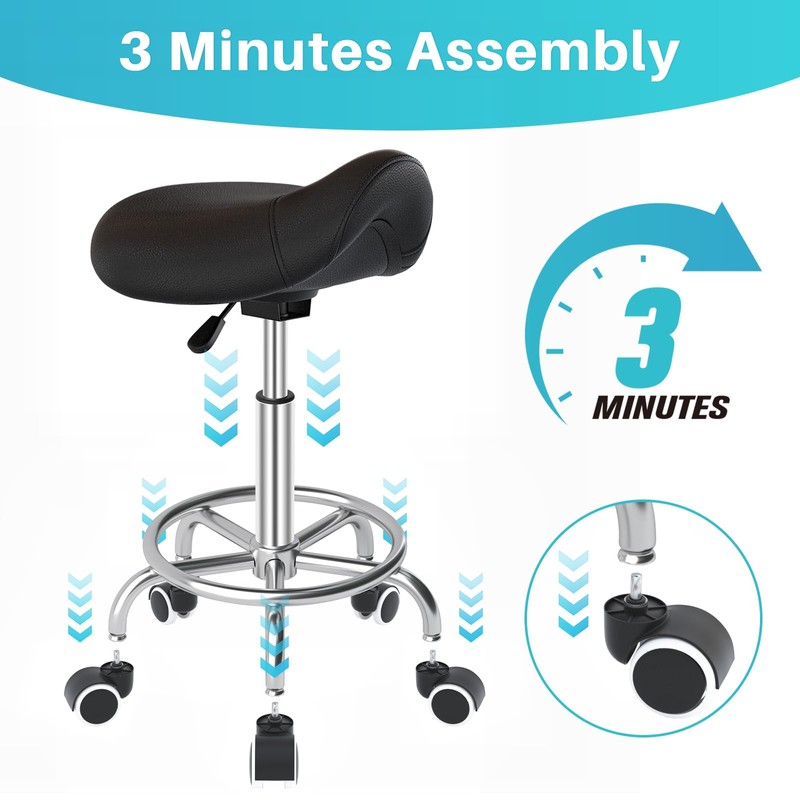 YEEZEE Saddle Stool Ergonomic- Comfortable Rolling Saddle Stool with Wide