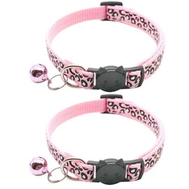 Reflective 2 Pack Breakaway Cat Collars with Bell Leopard Pattern Cute Kitty Adjustable 7.5-12.5 Inch Safe Kitten Collars Charms (Pink)