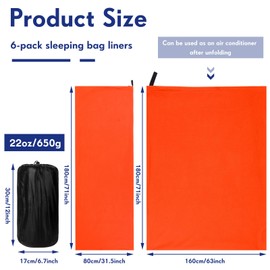 Preboun 6 Pcs Fleece Sleeping Bag Liner Adult Warm Sleeping Bag Liners Cold Weather 70.9 x 31.5 Inch Zippered Camping Sleep Sack Lightweight Sheet for Camping Backpacking Travel, Assorted Color