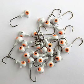 50 PCs Jigheads for Fishing 1/32 1/16 1/8 oz Fishing Hooks Crappie Bass Double Eyes (White, 1/16 oz)