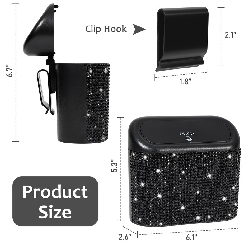 Accmor Bling Car Trash Can with Lid, Mini Auto Garbage