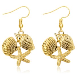 Gold Shell Starfish Earrings Boho Sea Shell Drop Dangle Earrings Summer Beach Seashell Earring Nautical Gold Prom Jewelry Accessoriess for Women
