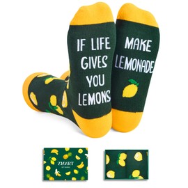 Zmart Funny Lemon Gifts for Lemon Lovers - Positive Lemon Theme Gifts for Him Her, Novelty Lemon Socks for Women Men Teens, Dark Green Socks