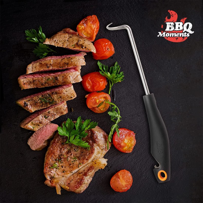 BBQ Moments Pigtail Food Flipper, Stainless Steel Meat Hook Flipper