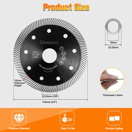 Uouteo 20 Pcs Diamond Saw Blade, 4.5 Inch Super Thin Turbo Saw Blade for Angle Grinder, 4-1/2" Tile Blade for Cutting Marble Ceramics Porcelain Tiles(4.5 inch-20Pcs-Black)