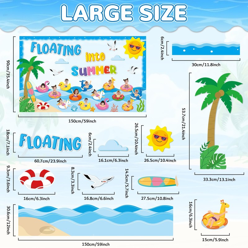 Summer Bulletin Board Classroom Decorations Floating into Summer Paper Cutouts