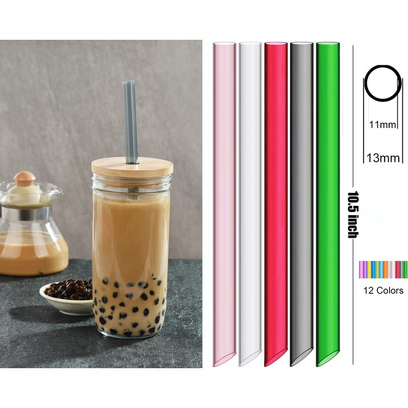 ALINK 12-Pack Reusable Plastic Boba Straws, 13 mm x 10.5