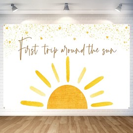YaNuts Boho First Trip Around The Sun Backdrop Decoration,1st Birthday Party Supplies Sun Photo Props Background Banner 5x3ft, One Size