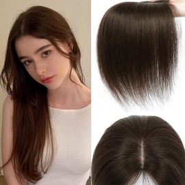 YOOSDPET Hair Toppers for Women Real Human Hair， 360°3D Cover Topper for Women with Thinning Crown Wispy Clip in Bangs Realistic Scalp Line Hair Pieces (Medium Brown, Side Bangs)