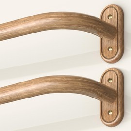 JRZOO 2 Pack Wrap Around Curtain Rods Wood, Blackout Heavy Duty Curtain Pole for Windows 28 to 48 Inch, 1" Decorative Room Darkening Curved Boho Drapery Rod (Wood/Unique Design/All Metal)