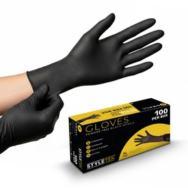 STYLETEK Nitrile Gloves, (100 Count) Powder-Free, Thick, Disposable Gloves for Salon, Cleaning, Gardening, Multi-Use,Black (LARGE)