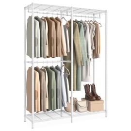 SONGMICS Clothes Rack, Freestanding Wardrobe Closet, Metal Clothing Racks, Heavy-Duty Garment Rack with Adjustable Shelves, Hanging Rods, Dividable, 15.8 x 47.2 x 70.9 Inches, Cloud White ULGR423W01