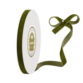 Olive Green Velvet Ribbon 3/8 inches x 10 Yards Velvet Ribbon for Gift Wrapping, Crafts, Christmas Tree, Christmas Wreath, Bow Making, Vintage Fabric Olive Green Velvet Ribbon on The Spool for DIY