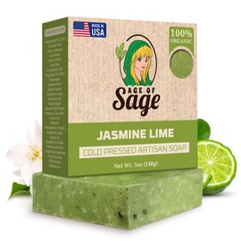 Age of Sage All Natural Bar Soap for Women - Cold Processed Vegan Soap w/Glycerin for Skin Care, Thanksgiving or Birthday Gifts for Women, Jasmine Lime, Single Bar