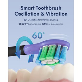 Grano Care Oscillation & Vibration Sonic Electric Toothbrush for Adults with 4 Dupont Bristles Brush Head, IPX7 Waterproof, USB Rechargeabl, Travel Powered (ABS Black)
