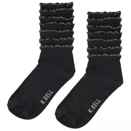 K. Bell Shimmery Silver Stripe Ruffle Black Socks  K. Bell - 1 Pair Adult Socks