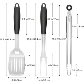 POTWIY BBQ Grilling Accessories, 3Pcs Stainless Steel Grill Tools Accessories Set with Spatula, Fork and Tongs, Barbecue Utensils Grilling Tools for Outdoor Camping, Heat-Resistant Silicone Handle