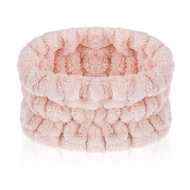 Sibba 1 Piece Spa Headband For Washing Face Wash Makeup Sports Shower Wide Hair Band Headpiece Puffy Fuzzy Fluffy Cloth Head Hairband Wristband Facial Beauty Wrap Women Girls, Pink,White