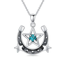 Reaii Horseshoe Star Necklace 925 Sterling Silver Turquoise Western Jewelry Pendant Necklace Unique Gift for Birthdays Anniversaries