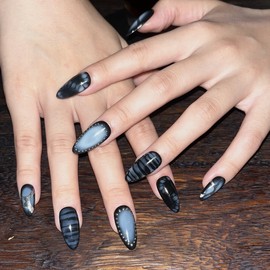 Midnight Handmade Nail Tips - Coffin Egg / 미드나잇 수제네일팁 - 코핀에그