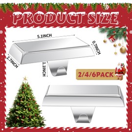 OCTERIC 4 Pcs Silver Christmas Stocking Holders for Mantle Heavy Duty Stocking Hangers Weighted Fireplace Hooks Hanger Grip Bases for Holiday Party Decorations Xmas Décor