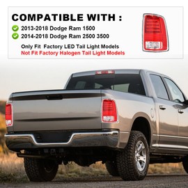 DOTCOM Right LED Tail Light Assembly w/Bulbs Fit For Dodge Ram 1500 2013-2018/Fit Ram 2500 3500 2014-2018, Rear Brake Lamps Passenger Side 68093078AC Clear/Red Lens Chrome Housing