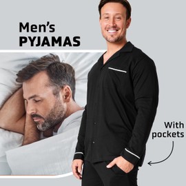 CityComfort Men's Long Pyjamas with Button Placket Lounge Set M - 3XL - Gifts for Men, black