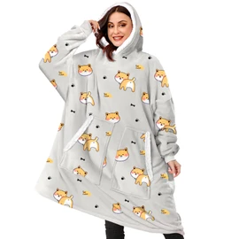 BINSUNS Oversized Wearable Hoodie Blanket, Soft Fuzzy Microfiber & Sherpa Wearable Blanket Sweater with Giant Pocket - One Size Fits All for Adult Women Men(Puppy)