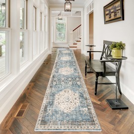 RUUGME Washable Runner Rug 2'6x12 - Vintage Kitchen Area Rug Stain Resistant Rugs for Living Room Bedroom Laundry Room Mat Distressed Rug Hallway Floor Carpet Runner for Bathroom