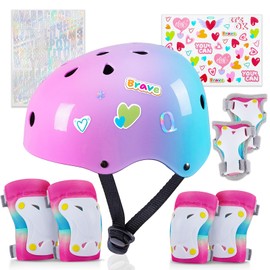 Kids Helmet, Toddler Bike Helmet with DIY Stickers Unicorn Knee Pads and Elbow Pads Set Adjustable Protective Gear Set for Girls Age 3-5-8 Years fit Roller Skates, Bicycle, Skateboarding, Scooter