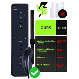 (Black) Remote Controller with Motion Plus for Wii/WII U, 2 in 1 Remote with Nunchuck Controller for Wii/WII U Console