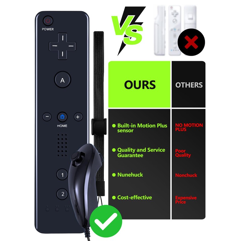 (Black) Remote Controller with Motion Plus for Wii/WII U, 2