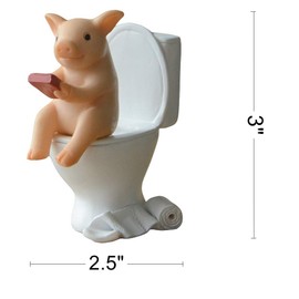 Gemmia Miniature Garden Fairy Toilet Pig Statue- Hi No Rush