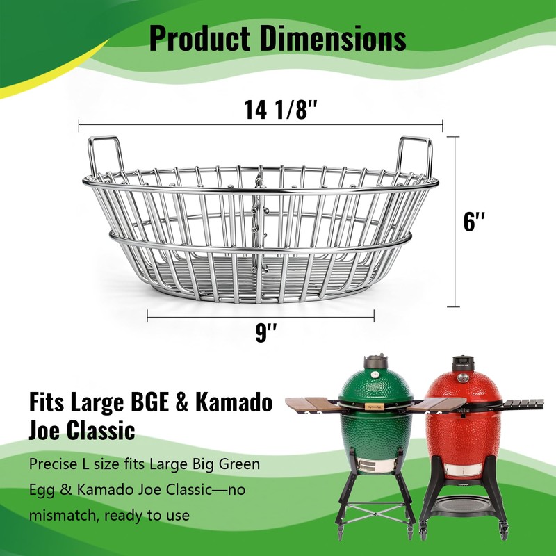 Charcoal Basket with Divider for Large Big Green Egg and