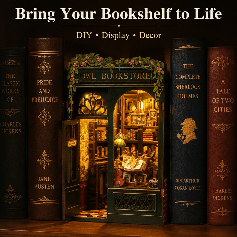 DIY Book Nook Kit for Bookshelf Decor – Light-Up Owl