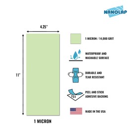 NANOLAP PSA Lapping Film, 3 Pc 1 Micron (14,000 Grit) Adhesive Polishing Paper, 4-1/4” x 11” Microfinishing Fine Sanding Paper, Sanding Film for Scary Sharp Sharpening System, Aluminum Oxide AO