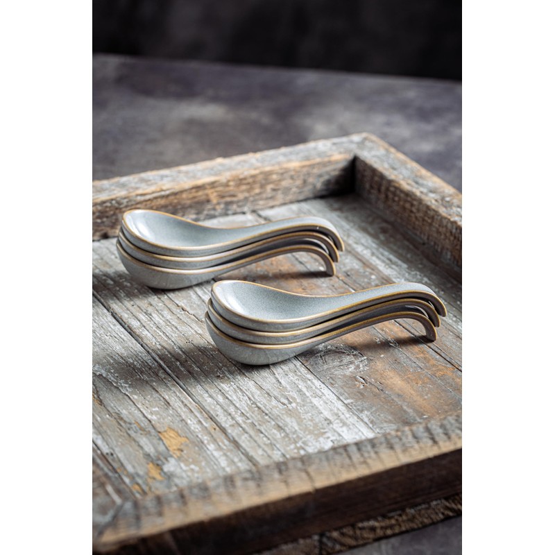 LYEOBOH Ceramic Asian Soup Spoons Set of 6 with Long