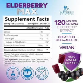 Immune Support Gummies with Sambucus Black Elderberry Extract - Extra Strength Elderberry Formula is 35x More Potent - Natures Vegan Natural Immune...