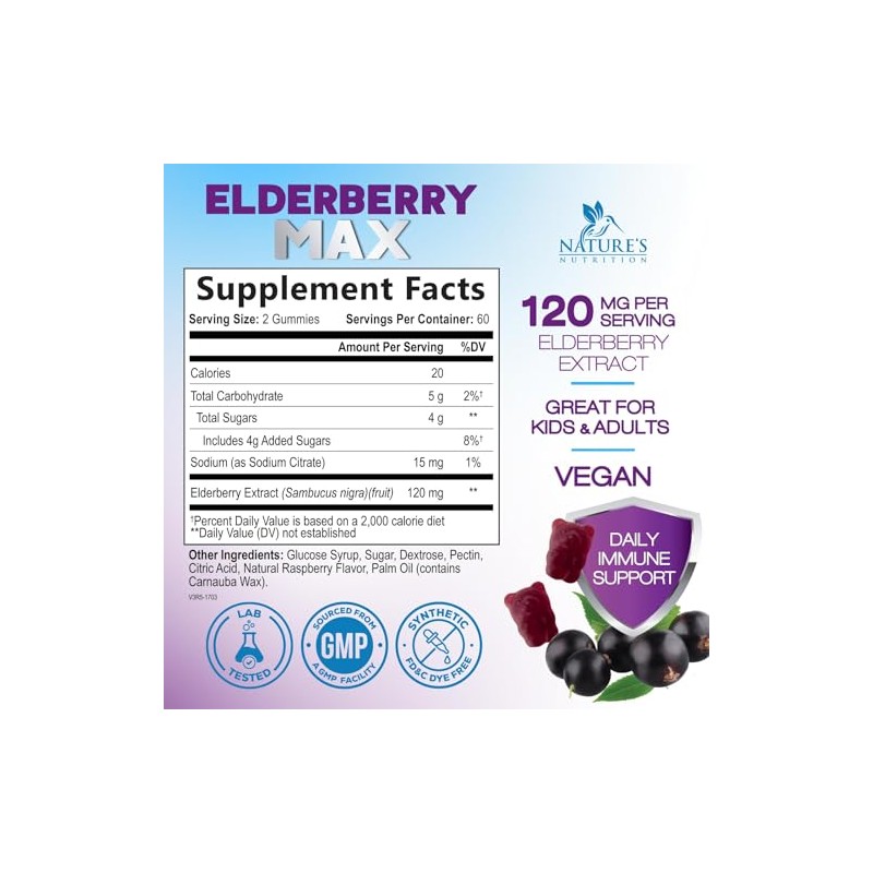 Immune Support Gummies with Sambucus Black Elderberry Extract - Extra