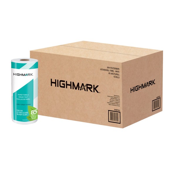 Highmark® Brand 100% Recycled 2-Ply Paper Towels, 11" x 9", 85 Sheets Per Roll, Case Of 15 Rolls