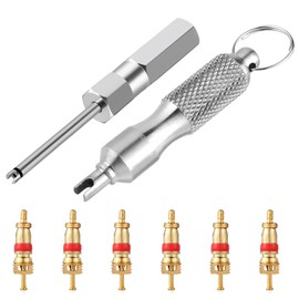 HARY for Schrader Valve Removal Tool Tyre Valve Tool, Stainless Steel Schrader Valve Core Remover & Valve Stem Puller for Car, Truck & Bicycle Tire Repair, 6 Pcs Valve Cores Included