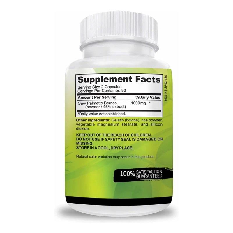 Saw Palmetto 1000mg (180 Cpsulas) Salud De Prstata Sin Sabor