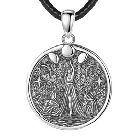 GXGM 3 Moons Goddess Necklace, Silver Pendant Pagan Wiccan Magic Goddess Hecate Lilith Amulet Protective Jewellery for Women Men
