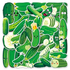 Pickle Stickers 50 Pcs Vinyl Cartoon Cucumber Sticker for Water Bottle Laptop Skateboard Luggage Bike Car Phone Bumper, Waterproof Cute Vegetable Decals for Teens Kids