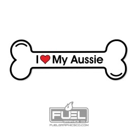 Dog I Love My Aussie - Dog Bone Premium Decal - 6" wide - Car, Truck, SUV, Home
