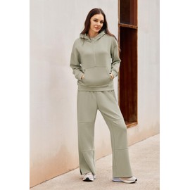Two Piece Sets for Women Fall Travel Outfits Long Sleeve Sweat Tracksuit Workout Sweatsuit Loose Loungewear Women's Winter Clothes Matching Sweat Sets for Women Zip Up Grey L