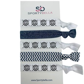 Archery Hair Ties – 6pc Set with 4 Archery Logo Bands, 1 Navy Glitter Tie, and Chevron – No-Crease Hair Elastics for Girls, Women & Archers by SportyBella