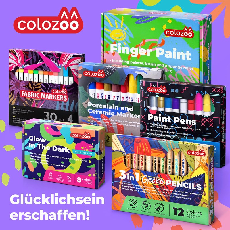 colozoo Glow-in-the-Dark Acrylic Paint Set | 8 x 20 ml
